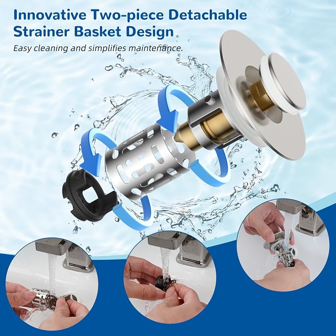 Hibbent Upgraded 3 in 1 Bathroom Sink Drain Strainer, Pop Up Stopper - Image 4