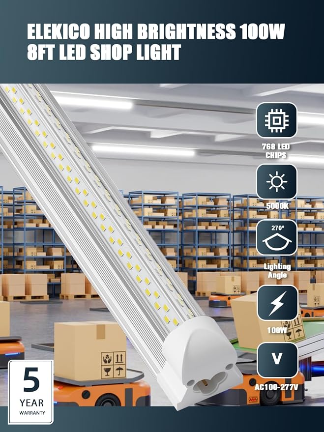 Industrial-grade Ultra-Bright 100W 8FT Led Shop Lights 15000LM 6Pack | 8' - Image 3