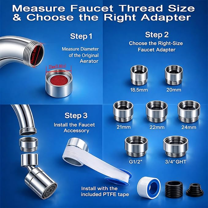 7 PCS Female Thread Faucet Adapter Kit, Sink Faucet Aerator Adapter | Female - Image 4
