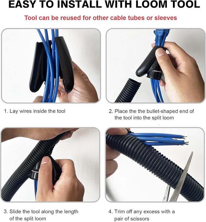 10FT - 1 Inch Split Wire Loom - Black | Easy to Install - Image 7