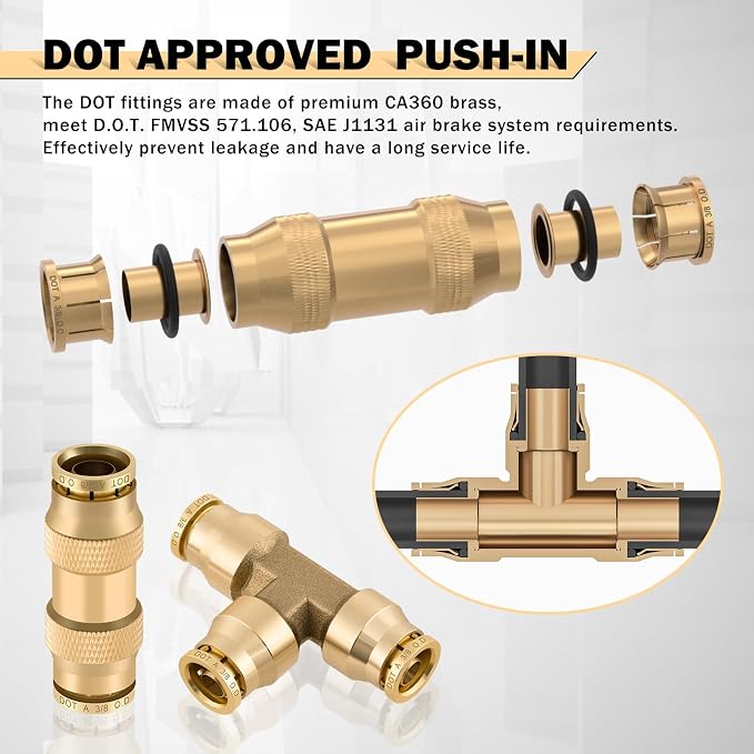 CheeMuii 35PCS Brass DOT Air Line Fittings Kit DOT Push Lock Air Fittings | - Image 3