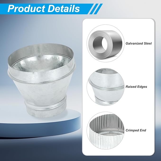 PATIKIL 12 Inch to 6 Inch Duct Reducer, Galvanized Steel Round Air Duct Reducer - Image 3