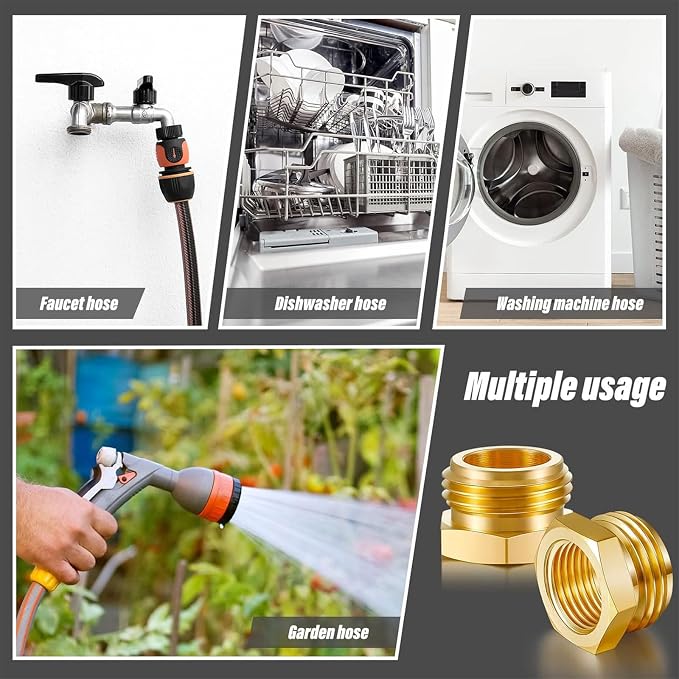 4 Pcs Garden Hose Adapter, G1/2" Thread Female to 3/4" GHT Male Hose Connector - Image 4