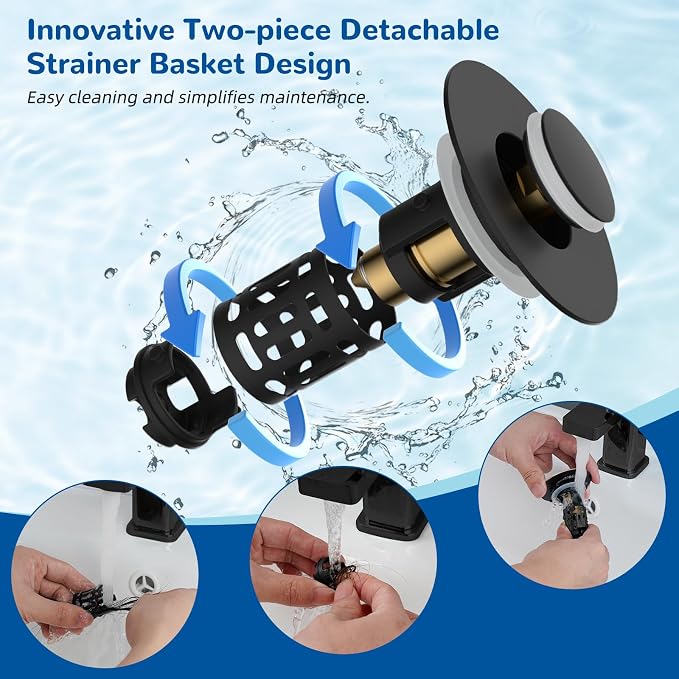 Hibbent Upgraded 3 in 1 Bathroom Sink Drain Strainer, Pop Up Stopper - Image 4