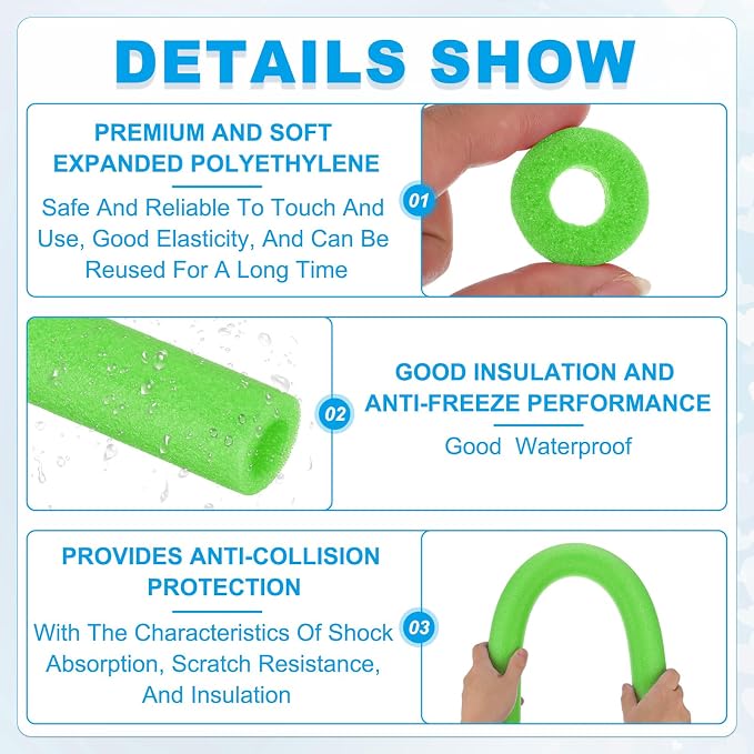 PATIKIL Pipe Insulation Foam Tube Foam Pipe Tubing Covers Green 2Pcs | 13/16" - Image 3