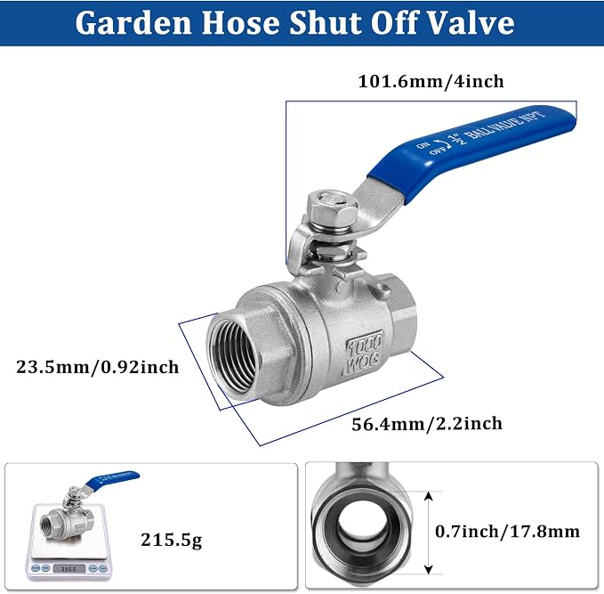 Wantmatch 1/2" Female NPT Ball Valve 304 Stainless Steel Full Port Ball Valve - Image 5