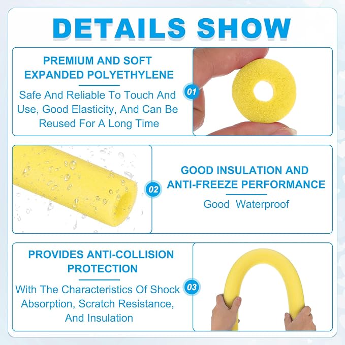 PATIKIL Pipe Insulation Foam Tube Foam Pipe Tubing Covers Yellow 2Pcs | 1/2" ID - Image 3