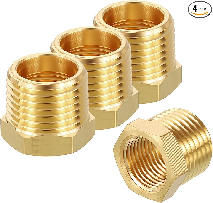 4 Pack Male to FeMale Adapter, 1/2" NTP Male x 3/8" NTP Female Threaded Brass by Rebower