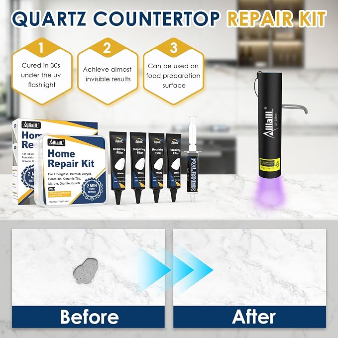 Quartz Countertop Repair Kit, Fiberglass Tub & Tile Repair Kit | 4*15g White - Image 5