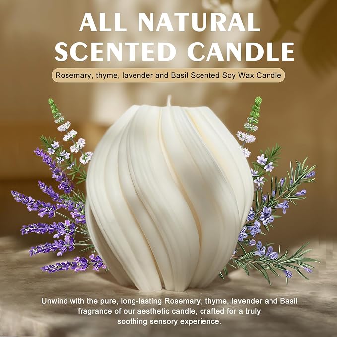 Spiral Swirl Candle Beautiful Handmade Pillar Scented Soy Wax, home decor - Image 4