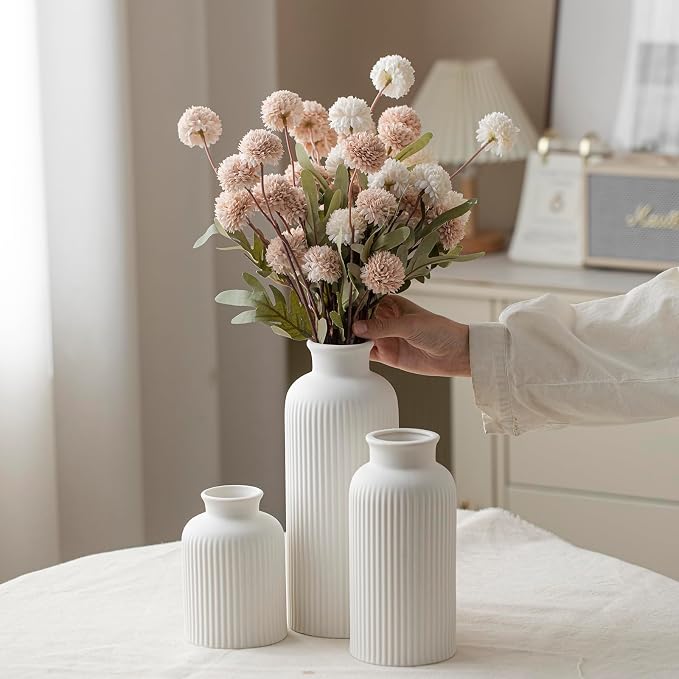 Large Modern Ceramic Vase Set, 3-Piece Decorative Vases - Image 2