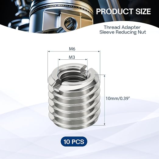 10Pcs Thread Adapter Sleeve Reducing Nut, M6 M to M3 F, 10mm Length | M6 x 1 - Image 2