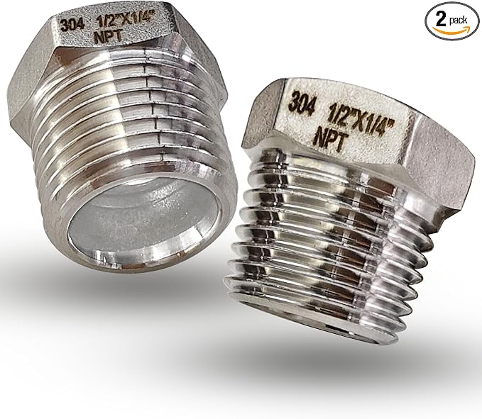2 Pcs 304 Stainless Steel 1/2" Male to 1/4" Female Reducer Bushing, 1/2 Inch by PipeFloProonline