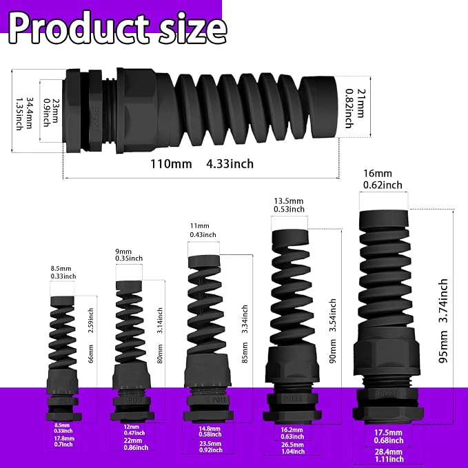 Swpeet 22Pcs 6 Sizes 3mm-18mm Waterproof Cable Gland Conduit Fittings - Image 2
