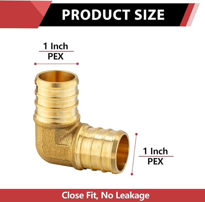 5PACK EFIELD 1-Inch Pex Elbow Barb Crimp Brass Fitting | - Image 2
