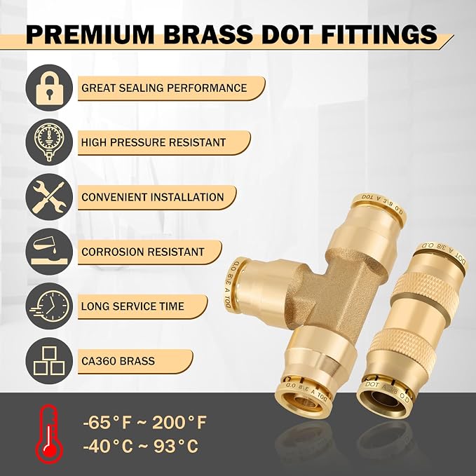 CheeMuii 35PCS Brass DOT Air Line Fittings Kit DOT Push Lock Air Fittings | - Image 5