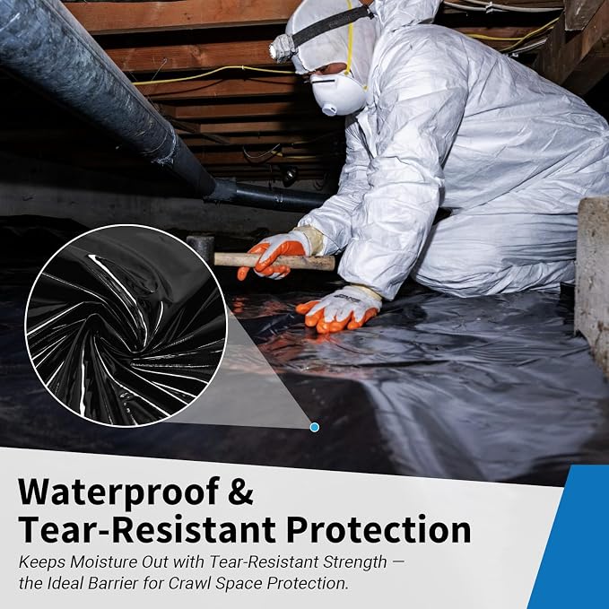 Black Plastic Sheeting, 10 Mil 12' x 100', Crawl Space Vapor Barrier, Vapor - Image 6