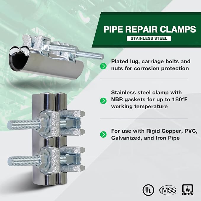 HIGHCRAFT 60100TTSD-5, Single Pipe Repair Clamp 1'', Double Bolt, 6” Long - Image 3