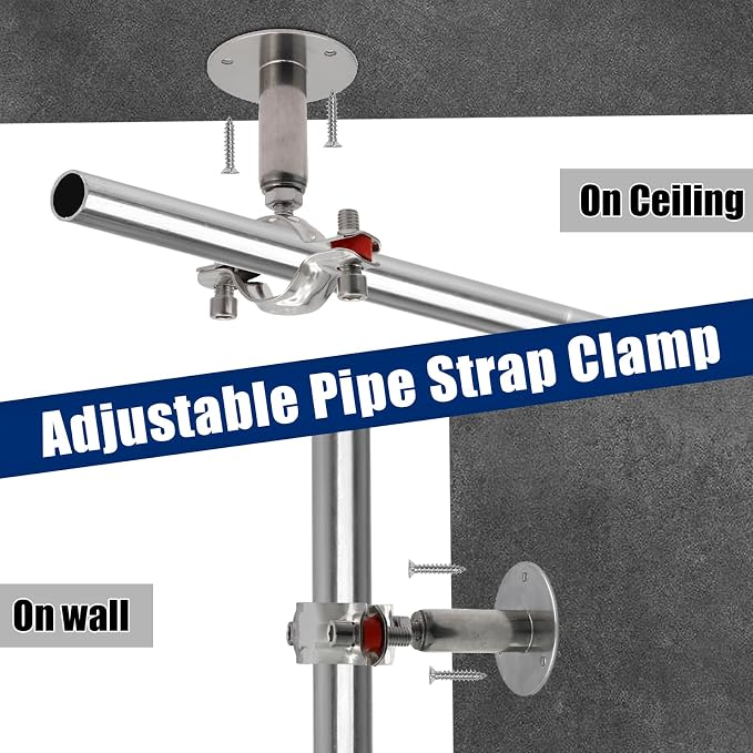 2pcs Adjustable Pipe Support Bracket, Stainless Steel Pipe Clamp | 3/4 Inch-7/8 - Image 3
