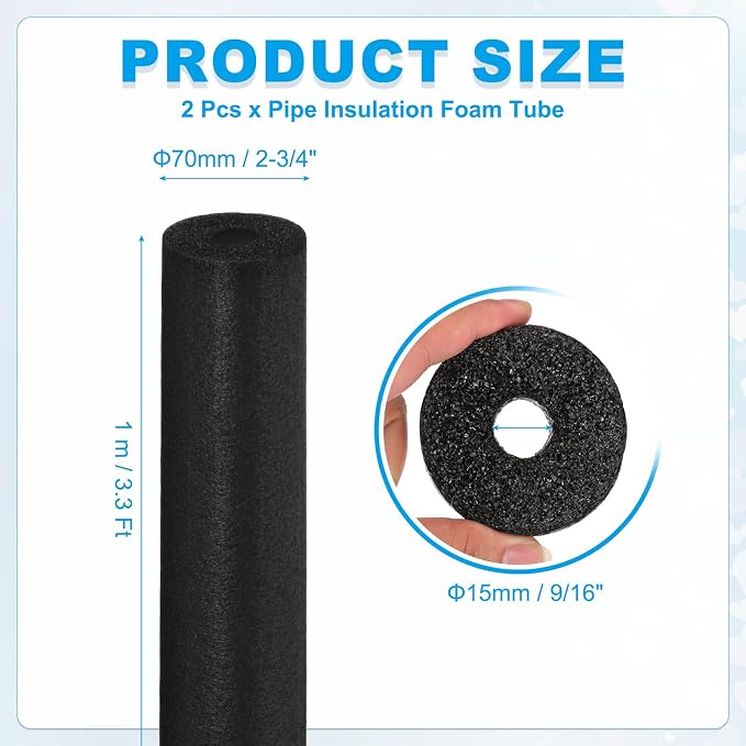 PATIKIL Pipe Insulation Foam Tube Foam Pipe Tubing Covers Black 2Pcs | 9/16" ID - Image 2