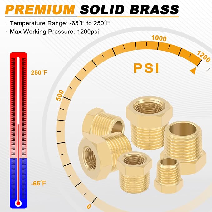 KOOTANS 4pcs Heavy Duty 1/2 NPT Male Thread to 1/8 NPT Female Thread Brass - Image 4