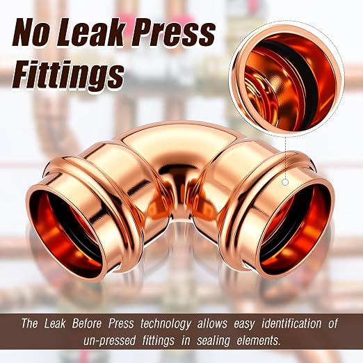 Therwen 5 Pcs 1 Inch Copper Pipe Press Fittings, 90 Degree Elbow Coupling Zero - Image 3