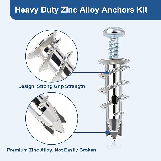 116 Pcs Metal Drywall Anchors Zinc Self-Drilling Screws Kit | Heavy Duty 50 LB - Image 2