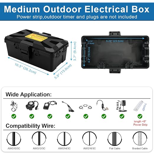 Medium Outdoor Waterproof Electrical Box, Extension Cord Box - Image 5
