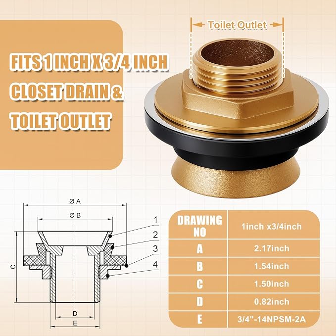 Zonon 6 Pcs 1 Inch x 3/4 Inch 100% Brass Closet Spud Urinal Spud Flush Valve - Image 2