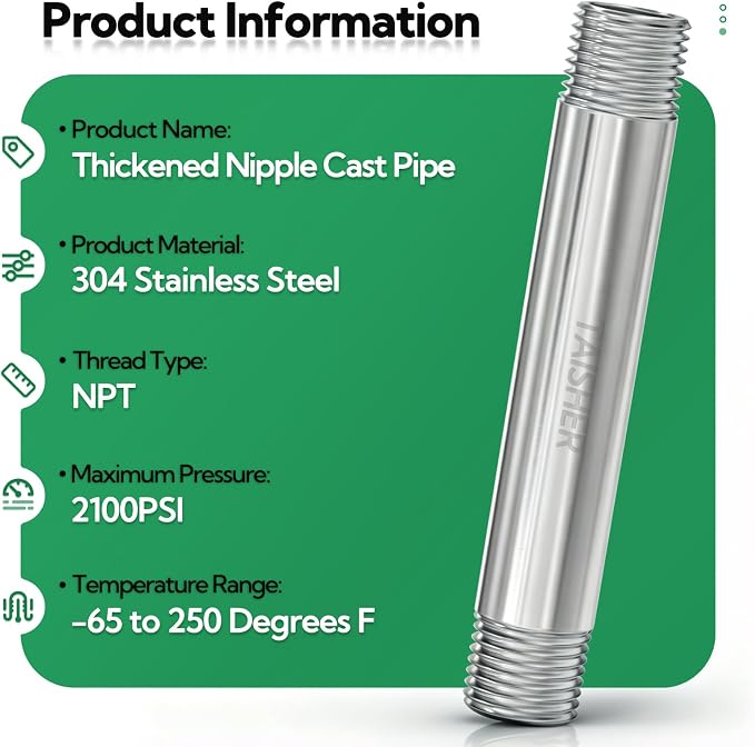 2pcs Thickened Nipple Cast Pipe 1/2" NPT Male - Image 3