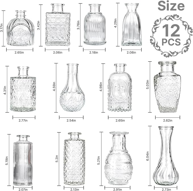 Clear Glass Bud Vase Set of 12 Pcs, Small Bud Vases in Bulk, Glass Crystal - Image 2