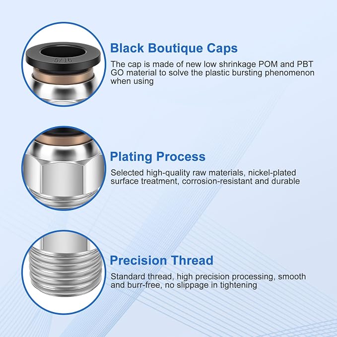 CNAODUN 12 Pcs Push to Connect Fittings 5/16 Inch Tube OD x 1/4 Inch NPT Thread - Image 3