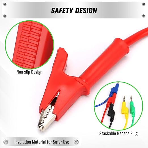 SWANLAKE 5-Piece Banana Plug to Alligator Clip Test Leads, 1000V 15A 3.5ft/1M - Image 5