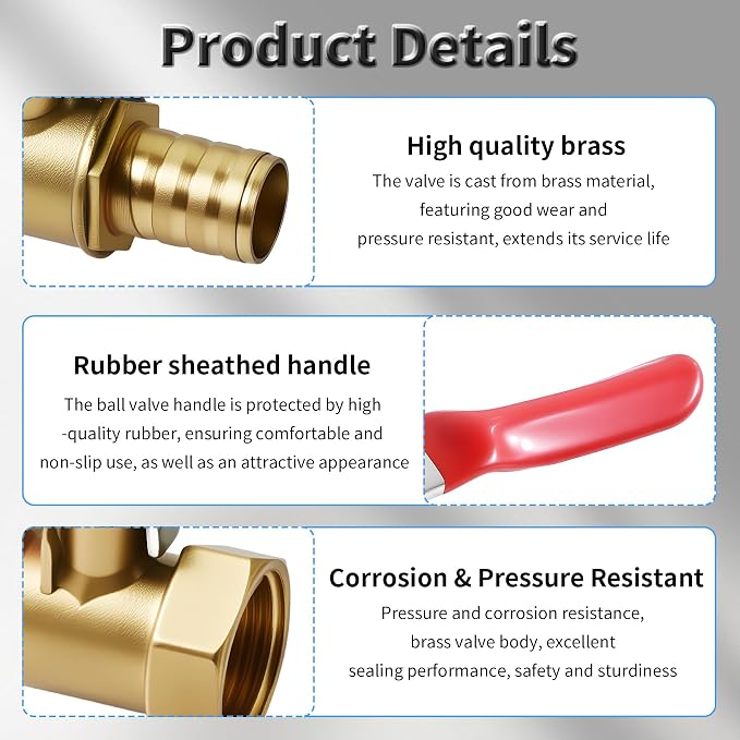 2 Pcs Brass Ball Valve, 10mm x 3/8 Inch, Female NPT | Full Port Shut Off Valve - Image 4