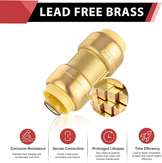5piece EFIELD 1 Inch Straight Coupling Push-Fit Fitting | Connect Pex, CPVC - Image 3