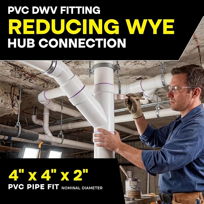 SUPPLYGIANT™ 4" x 4" x 2" PVC DWV Wye Reducing Hub – White PVC Drain, Waste & - Image 2