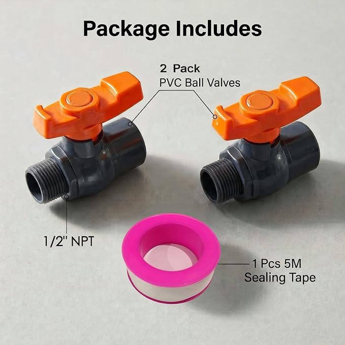 1/2 inch PVC Ball Valves, 1/2" Female x Male Threaded PVC Shut Off Valve - Image 7