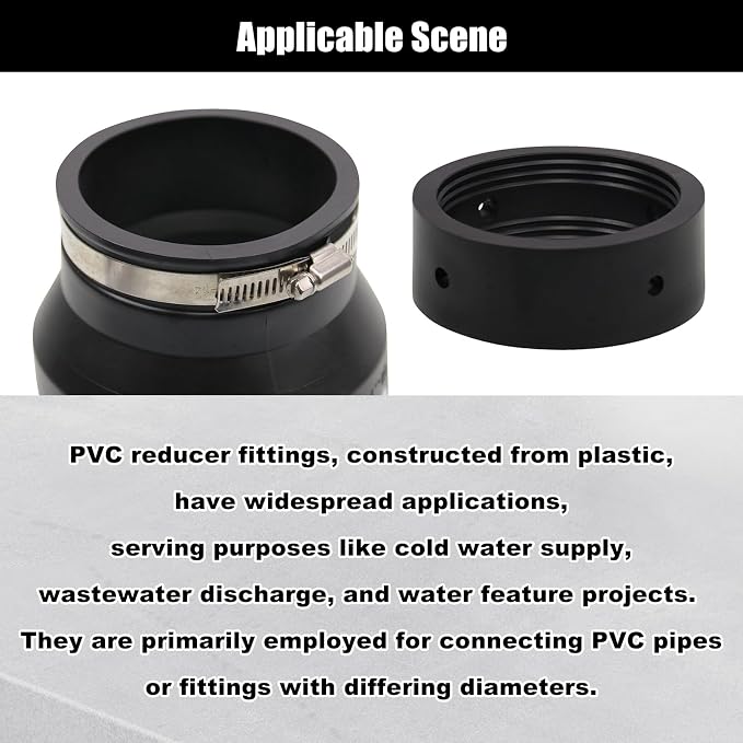RULLINE 4" to 3" PVC Reducer Coupler w/ 2 Clamps, RV plumbing fittings - Image 5