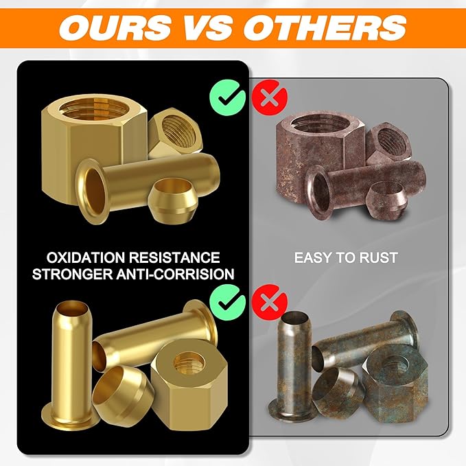 180PCS Brass Compression Sleeve Ferrule, Insert Nuts Fittings Kit | 1/4" 3/8" - Image 4