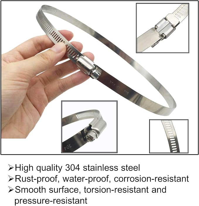 5 Inch Adjustable 304 Stainless Steel Duct Clamps Hose Clamp | Rust Resistant - Image 2
