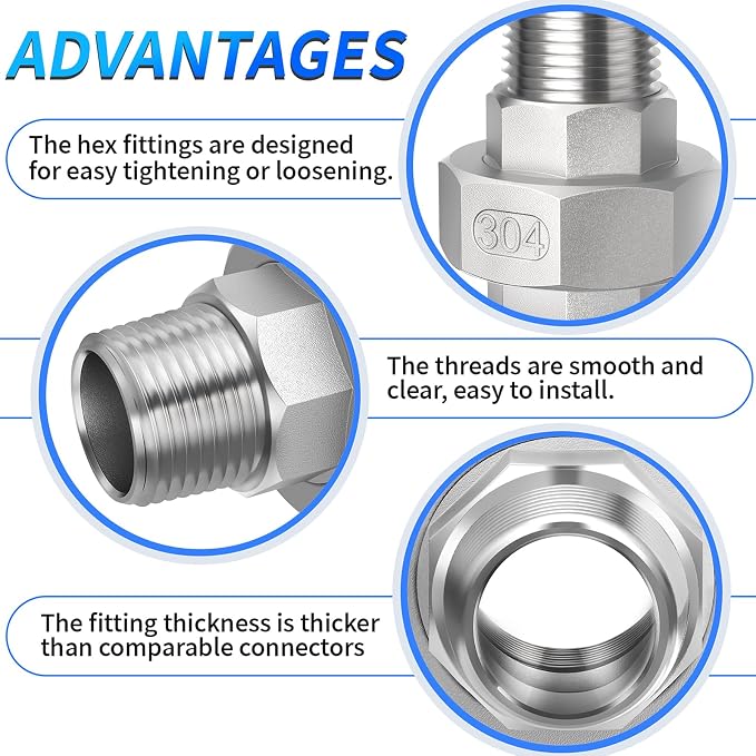 ChillWaves 304 Stainless steel Cast Pipe Fitting, Union，1-1/2" NPT Male x - Image 3