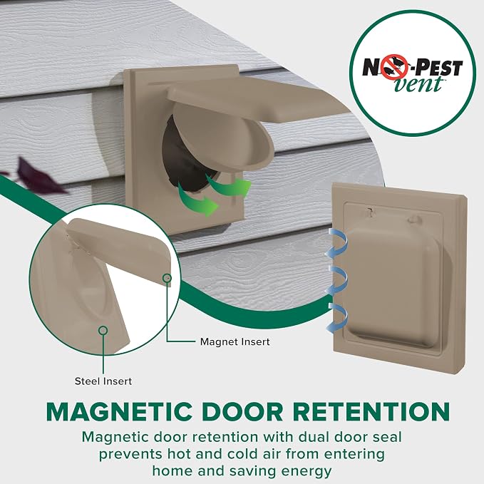 NO-PEST VENT Dual Door Dryer Vent Cover 4 Inch Outdoor, Made in USA, Highest - Image 2