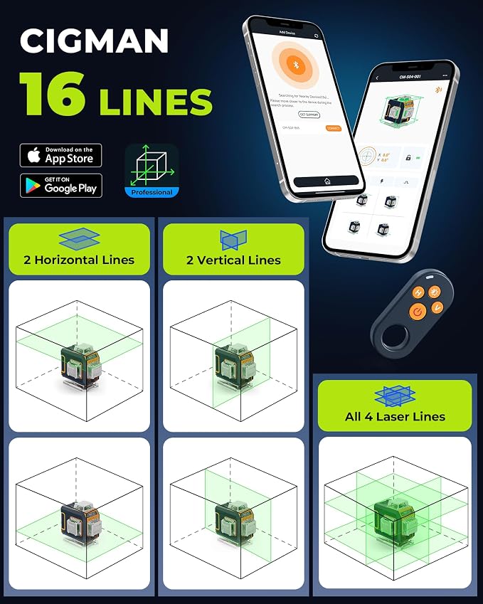 16 Lines Green Laser Level 4×360° Self Leveling, Side LCD, Pulse Mode - Image 5