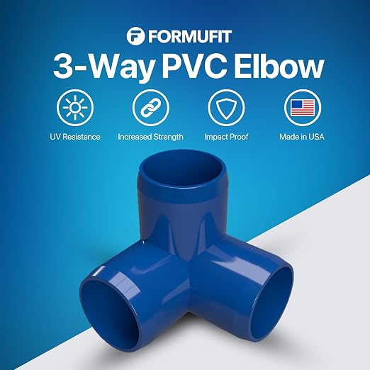 1” 3-Way Elbow Furniture Grade PVC Fitting in Blue, Made in USA, UV-Resistant - Image 2