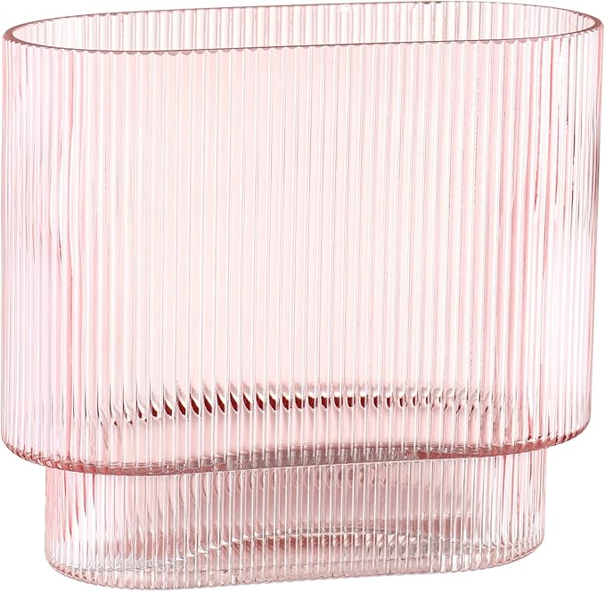 Ribbed Glass Vase, Fluted Short Vases by YANWE