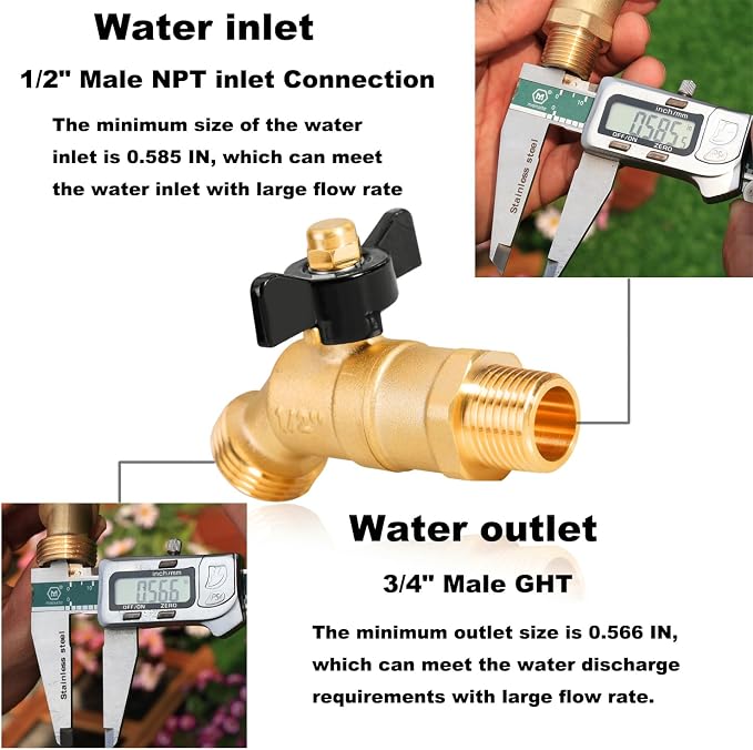 Brass Ball Valve Full Flow Male Hose Bibb 1/2" Male NPT inlet Connection - Image 4
