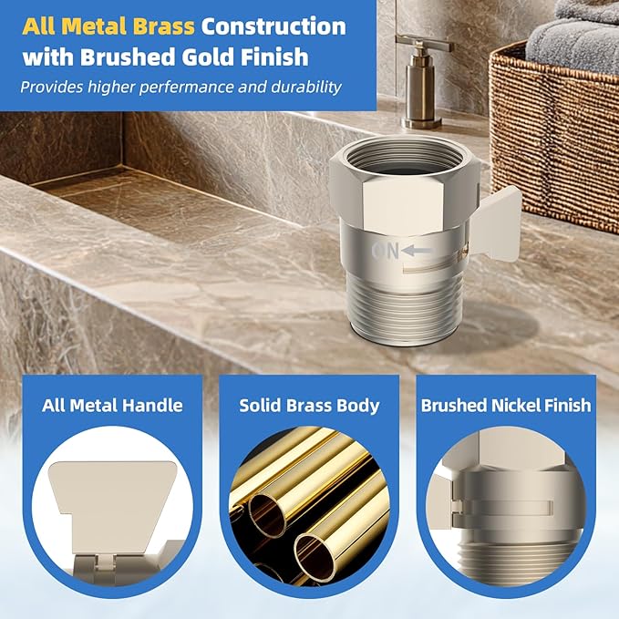Hibbent All Metal 2 Pack Shower Head Flow Control Valve, G1/2 Brass Shut-off - Image 2