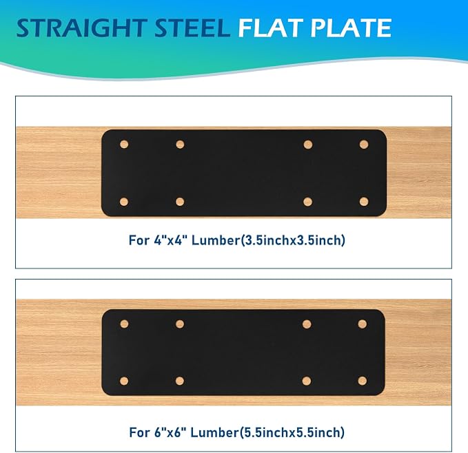 Straight Steel Plate 2pcs, 6x6 Lumber | Black Powder Coated Heavy Duty Pergola - Image 5
