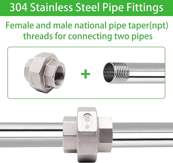 304 Stainless Steel Pipe Fittings Union 3/4" NPT Female to Female 2pcs - Image 5