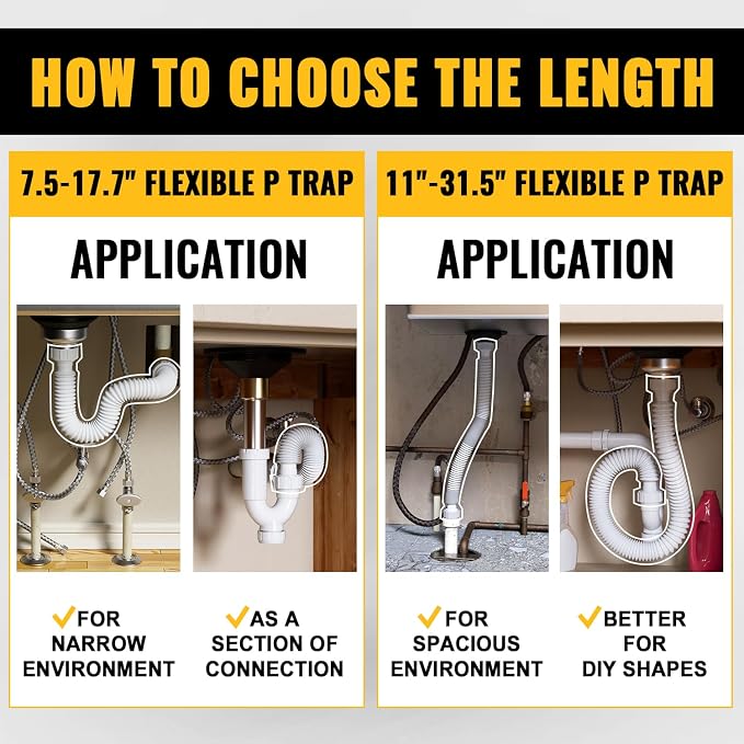 VIVIDA Flexible Kitchen Sink Pipe 1-1/2", Flexible P Trap - Image 6